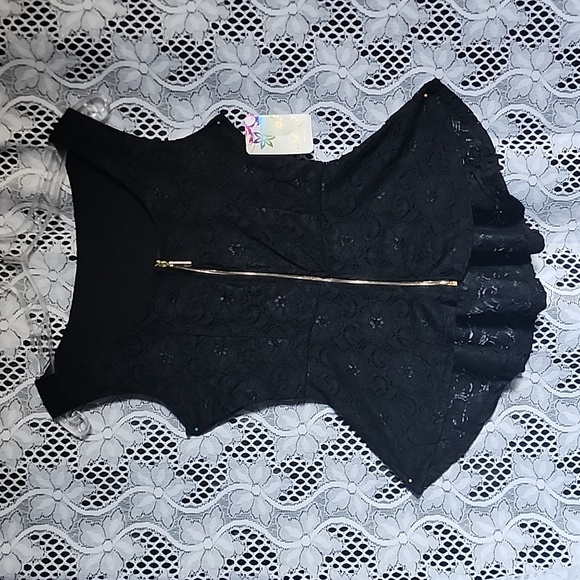 ENZO Stretch Black Lace Top Blouse - Picture 2 of 8